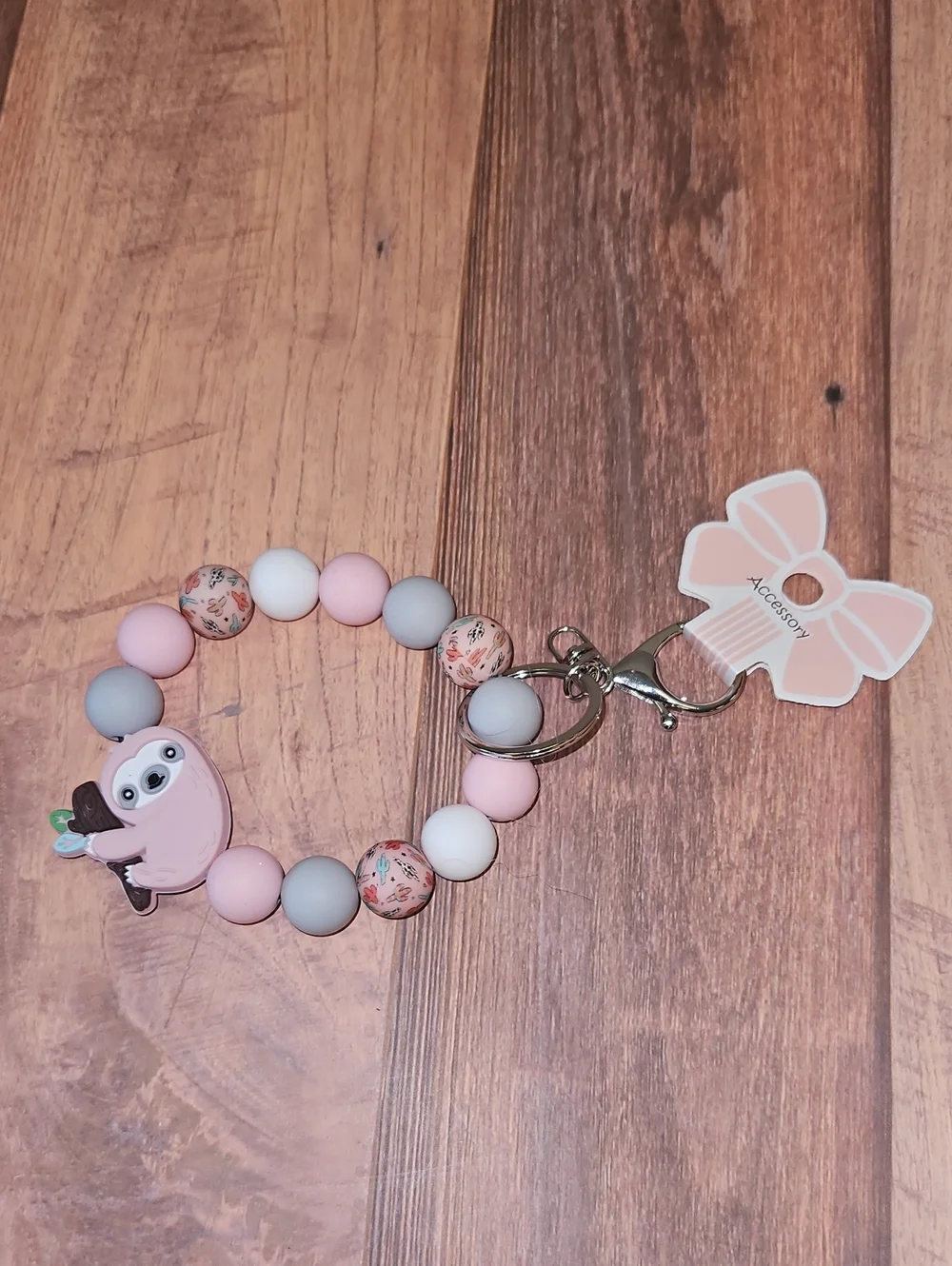 Silicone Sloth Beaded Wrist Keychain New